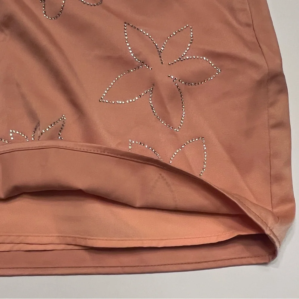 Le Lis Crop Camisole Top & Mini Skirt‎ Set in Nude Peach Rhinestones Size XS/S